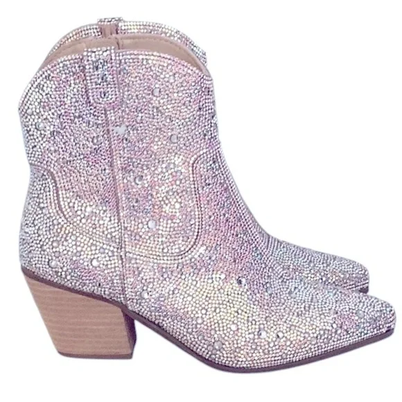 Women's New Sparkling Rhinestone Shayne Western style ankle boot WOMENS size 8.5 - Picture 7 of 13